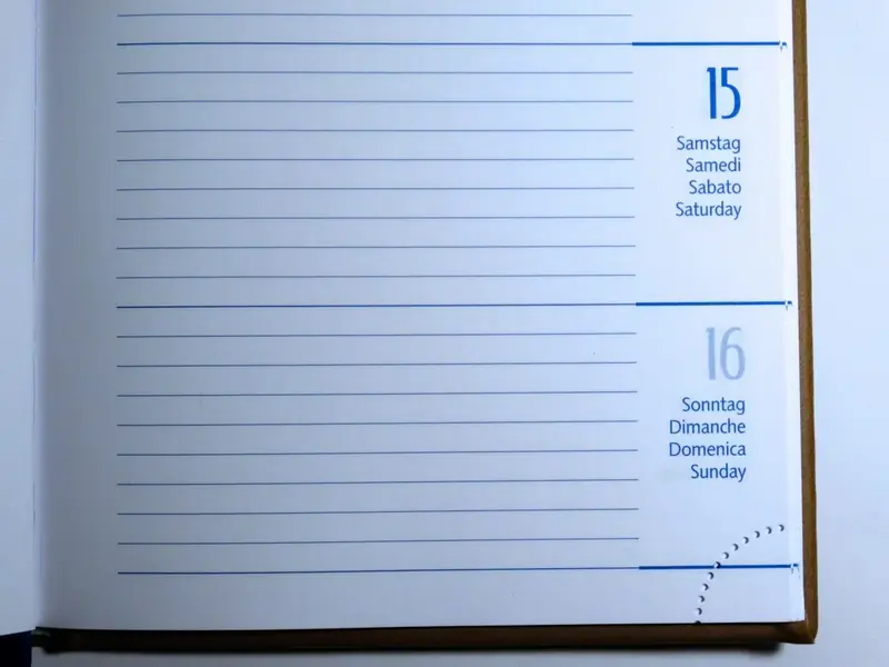 An open diary showing a ruled page for two dated days